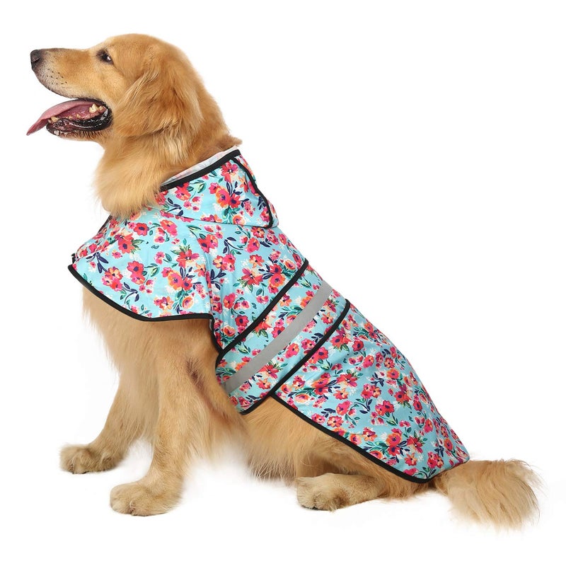 HDE Dog Raincoat Jacket Reflective Adjustable Hooded Pet Poncho Rain Coat with Leash Hole for Small to X-Large Dogs Turquoise - L - Image 1